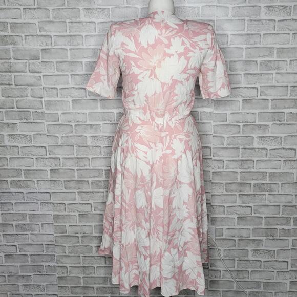 Vintage 80s Pink & White Tropical Floral Midi Dress - Picture 3 of 5